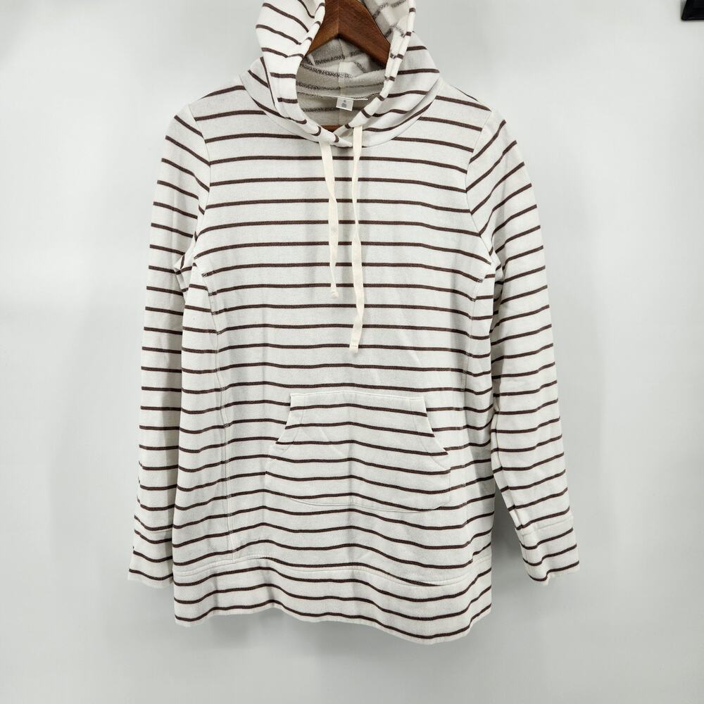 Motherhood Maternity Women's Medium Hoodie Sweatshirt White Brown Stripes